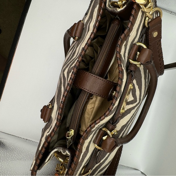 MICHAEL KORS HAMILTON ZEBRA PRINT BROWN IVORY EW LARGE SATCHEL NWT RETAIL $368 - Picture 5 of 11